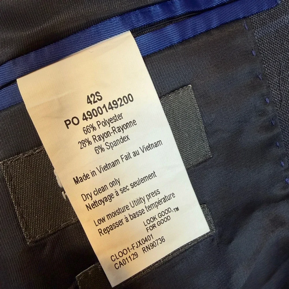 Kenneth Cole Reaction Men 42S Slim Fit Flex Suit Jacket Navy Windowpane CLOO1FJX